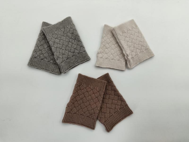 바스켓 위브 니트 핑거리스 장갑 3색 세트 - 그레이·베이지·브라운 - certified scarf manufacturer China