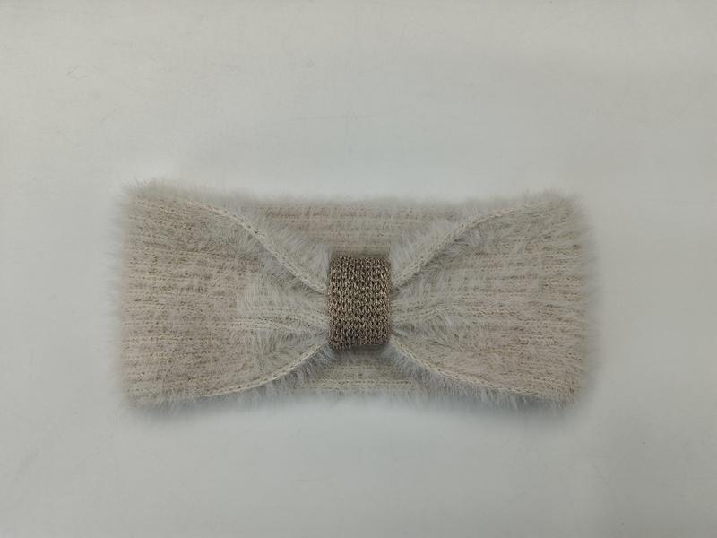 베이지 퍼지 니트 헤드밴드 골드 메탈릭 크로셰 센터밴드 귀마개 - winter accessories wholesaler