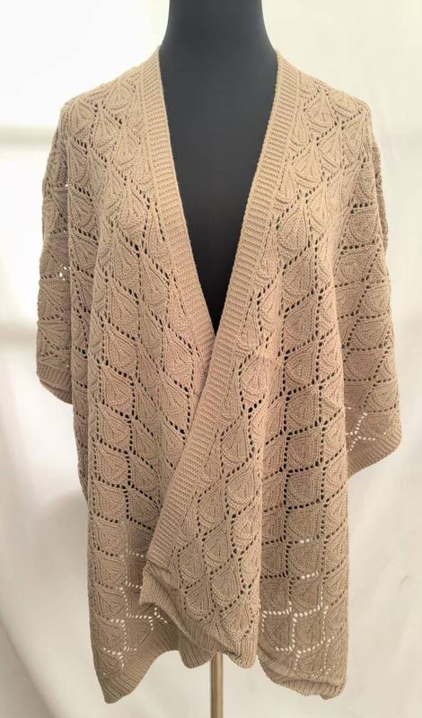 베이지 오픈프론트 크로셰 니트 가디건, 리프 레이스 패턴 오버사이즈 스타일 - retail buyer inquiry welcome