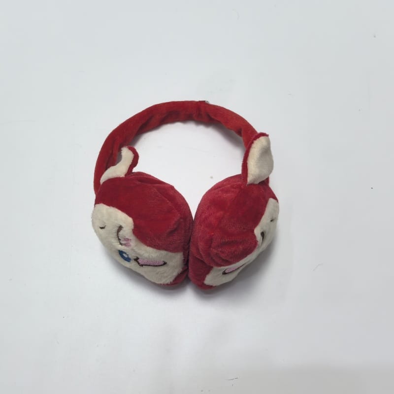 베이지 플러시 토끼 귀 귀마개, 핑크 안감·회색 폼폼 포인트 방한 귀 워머 - wholesale price for Korea buyers