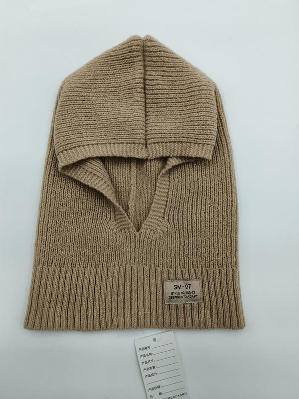 베이지 립 니트 발라클라바 후드, 폴드오버 칼라·V넥 디자인 스키 마스크 - bulk scarf supplier Korea