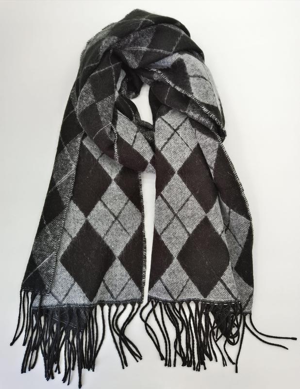 블랙 그레이 아가일 다이아몬드 패턴 프린지 술 장식 우븐 스카프 - bulk scarf supplier Korea