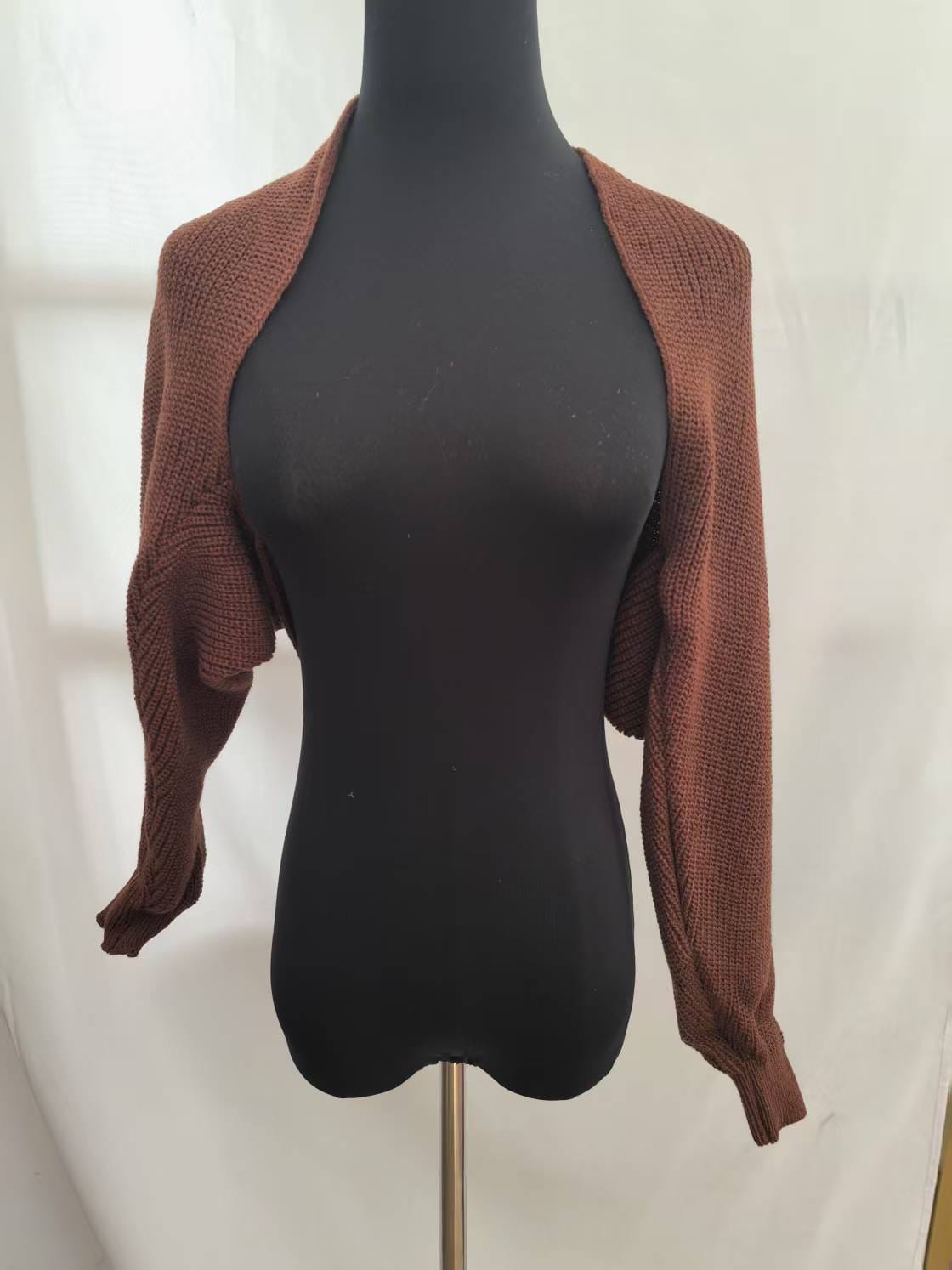 브라운 청키 니트 오픈프론트 크롭 볼레로 슈러그 가디건 긴소매 - B2B wholesale inquiry welcome