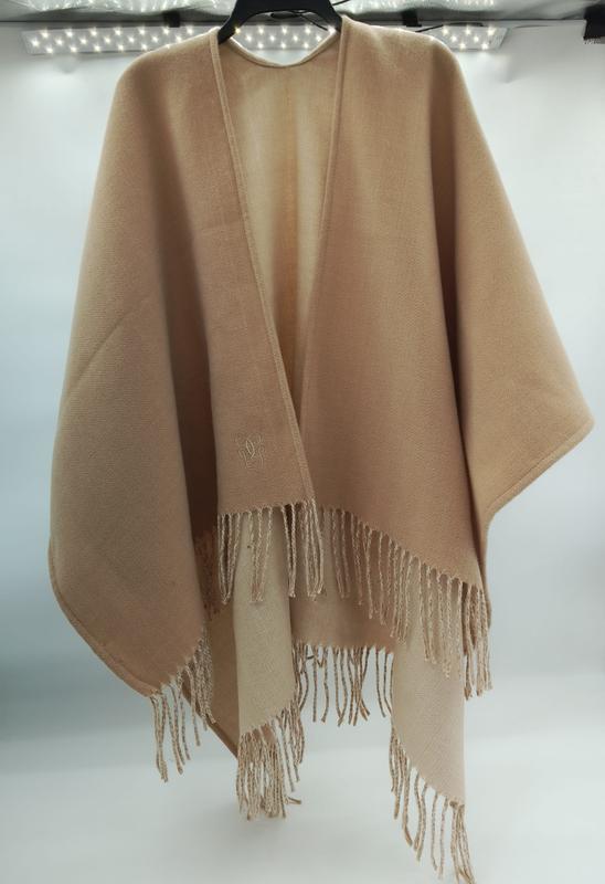 캐멀 베이지 울 혼방 프린지 오픈 프론트 케이프 랩 판초 - retail buyer inquiry welcome