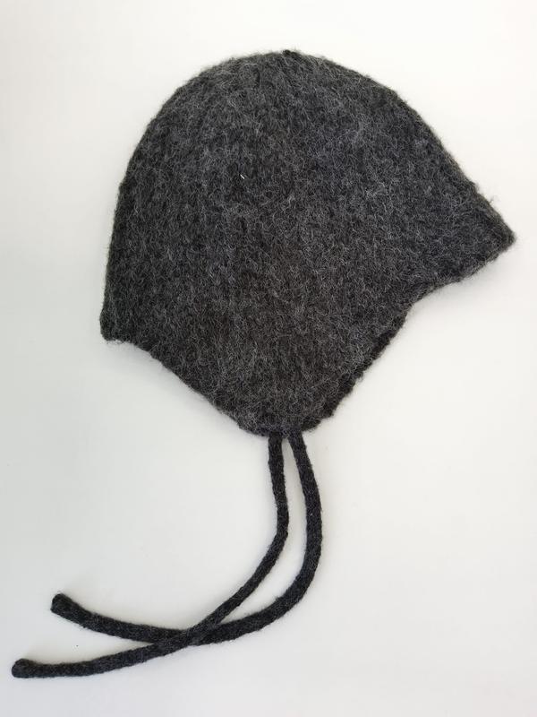 차콜 그레이 펠트 울 소재 귀덮개 타이 스트링 아기 보닛 모자 - certified scarf manufacturer China