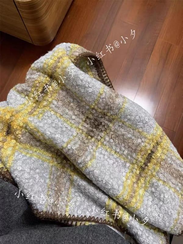 그레이 옐로우 베이지 청키 부클레 플레이드 울 혼방 소재 던지기 담요 - custom packaging accepted