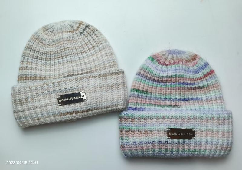 마를드 베이지·멀티컬러 파스텔 스트라이프 청키 니트 커프 비니 2종 세트 - wholesale fashion accessories