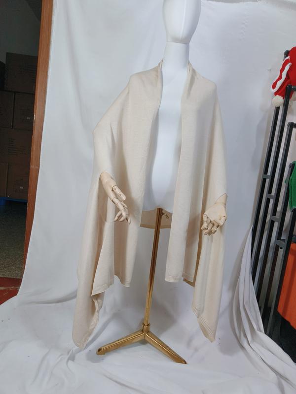 크림 아이보리 니트 오픈 프론트 랩 숄 가디건, 립 밴드 헴, 오버사이즈 실루엣 - gift shop wholesale supplier