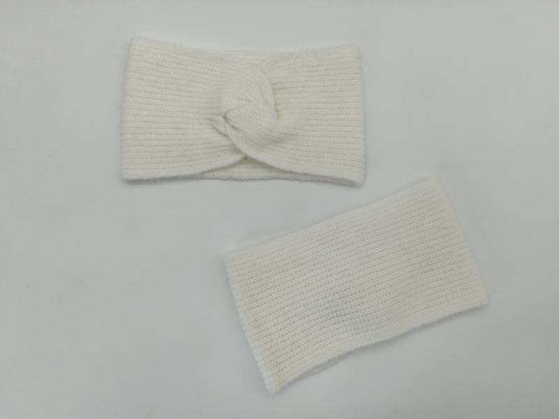 크림 골지 니트 꽈배기 터번 헤드밴드와 손목 워머 세트 플랫레이 - private label wholesale