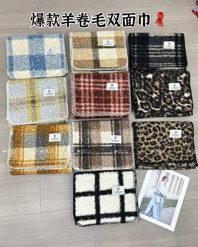 양면 셰르파 부클 울 세안 타월 10장 세트, 플레이드·레오파드·체크 패턴 혼합 구성 - sample order 7 days