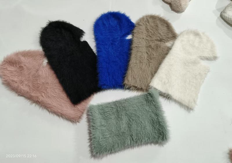 6색 플러피 페이크퍼 발라클라바 햇 6팩 – 핑크 블랙 블루 토프 크림 그린 - custom packaging accepted