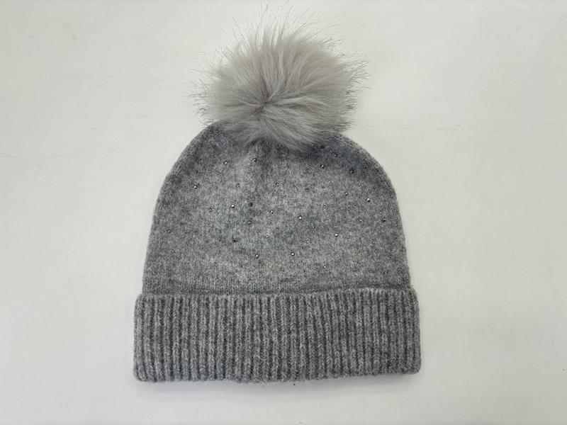 라인스톤 장식 폼폼 포인트 그레이 니트 비니 겨울 방한 모자 - gift shop wholesale supplier