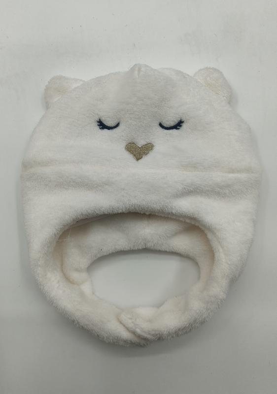 아이보리 플러시 플리스 유아용 곰 귀 모자, 자수 얼굴 디자인 도매 - OEM custom logo accepted