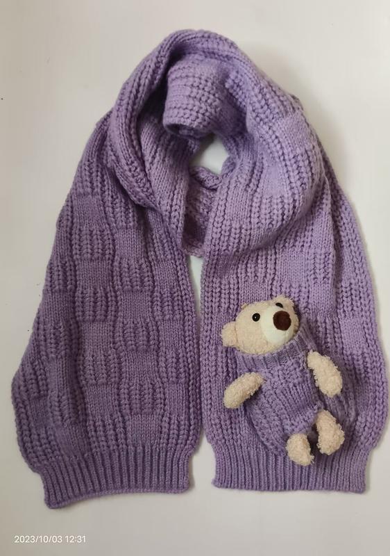 라벤더 청키 니트 스카프 크림 테디베어 플러시 포켓 도매 겨울 패션 액세서리 - 25-day bulk production