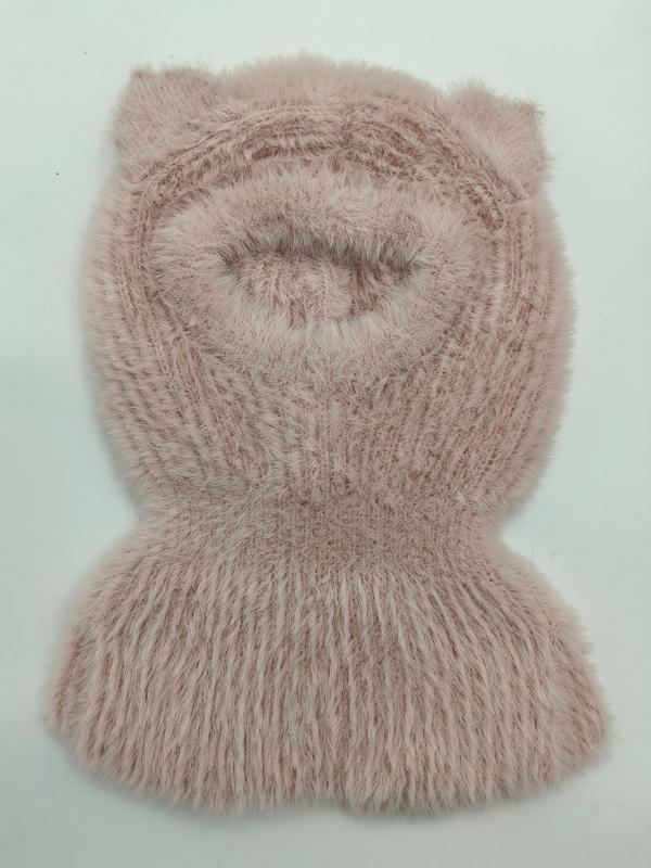 블러쉬 핑크 퍼지 니트 고양이 귀 발라클라바 후드 아동 겨울 방한 모자 - small batch order accepted
