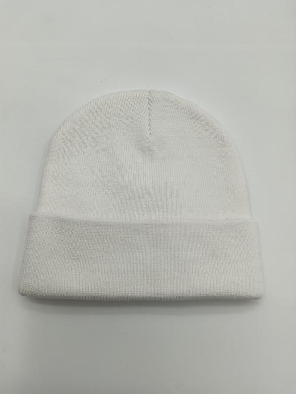 흰색 립 니트 커프드 비니 햇, 접힌 브림과 솔기 디테일 - custom color & size accepted