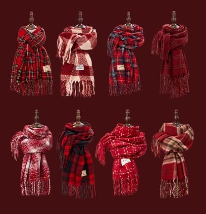 레드 타탄 플레이드 프린지 겨울 머플러 8종 스타일 컬렉션 - B2B wholesale inquiry welcome