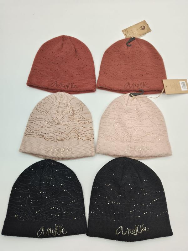 라인스톤 장식 웨이브 패턴 니트 비니 모자 3색상 테라코타 핑크 블랙 - B2B direct from factory China