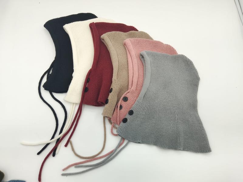 버튼 디테일 타이스트링 립 니트 발라클라바 후드 6색상 - certified scarf manufacturer China